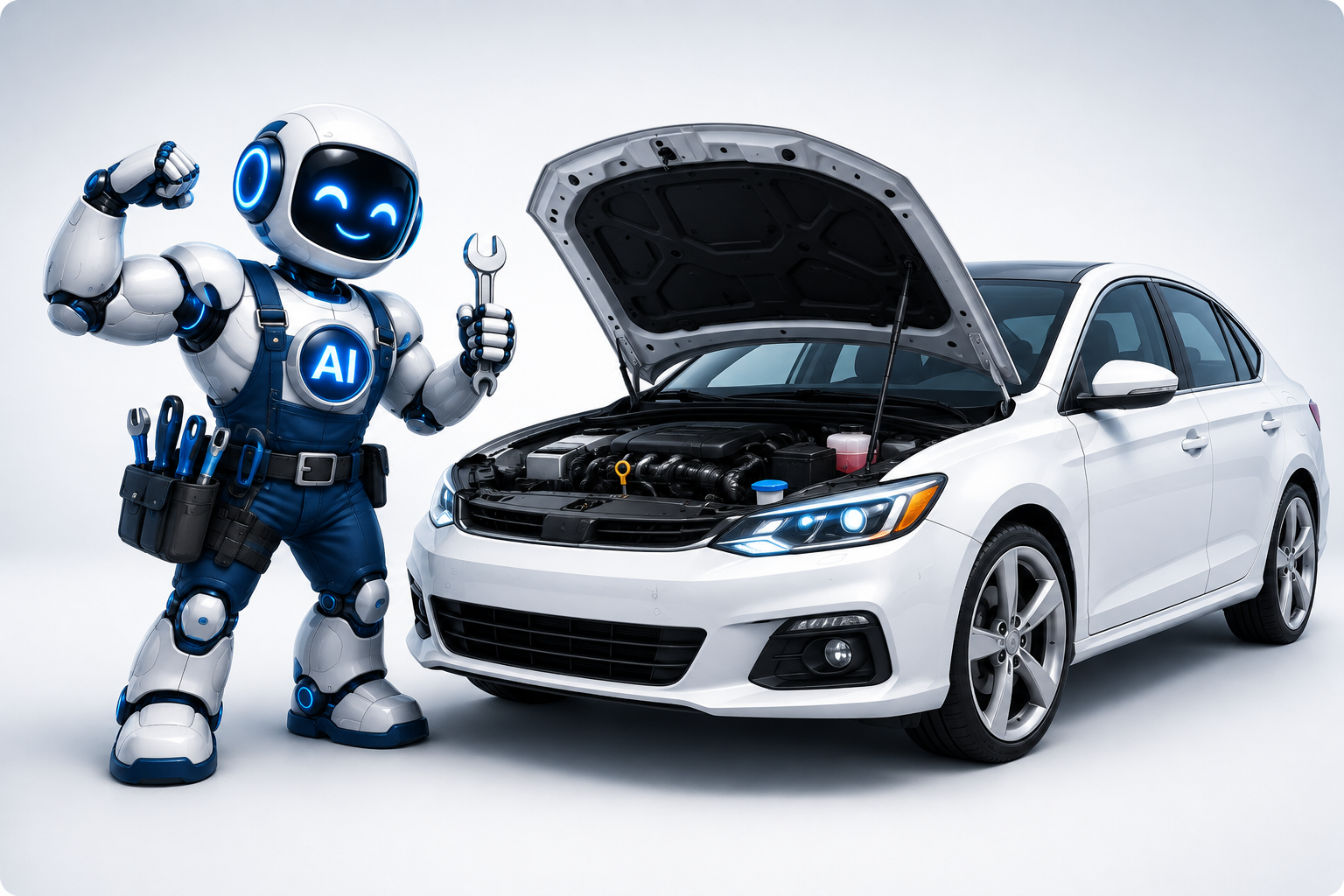 AI mechanic diagnosing and repairing a car